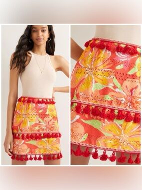 Anthropologie Verb by Pallavi Singhee Electra Floral Cotton Eyelet Skirt Size S